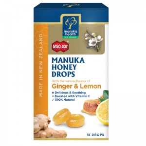 마누카헬스 마누카꿀 사탕 레몬앤진저 맛 15팩 65g/Manuka Health Manuka Honey Drops Lemon & Ginger 15 Pack 65g
