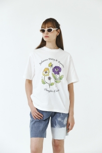 Pansie Flower Digital Printing T-shirt_White