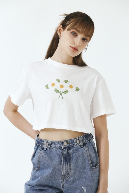 Tripple Daisy Cropped T-shirt_White
