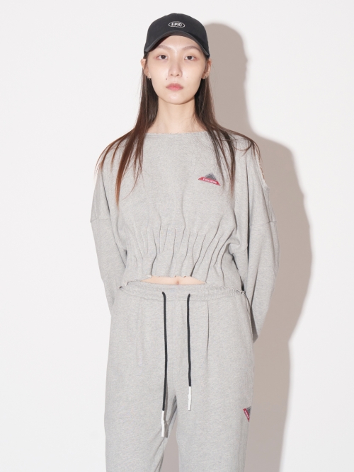Logo Patched Cropped Sweatshirt Grey