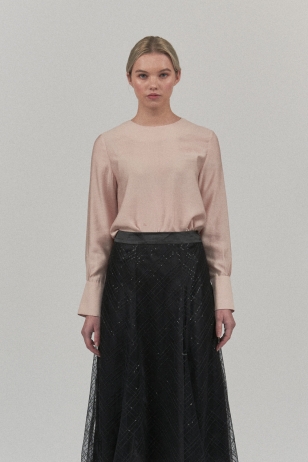 Silky Modal Round Blouse_ Rose Pink